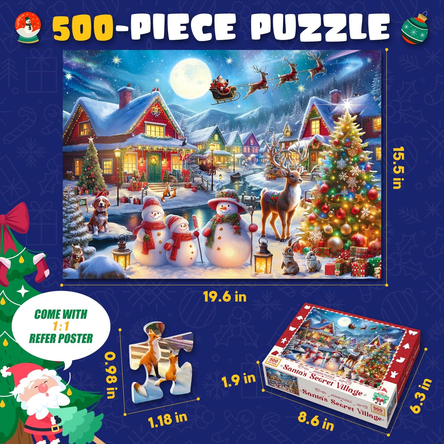 500 Piece Christmas Puzzle For Adults And Kids Santa'S Secret Village Jigsaw Puzzle With Irregular Shape Christmas Puzzle Gift F