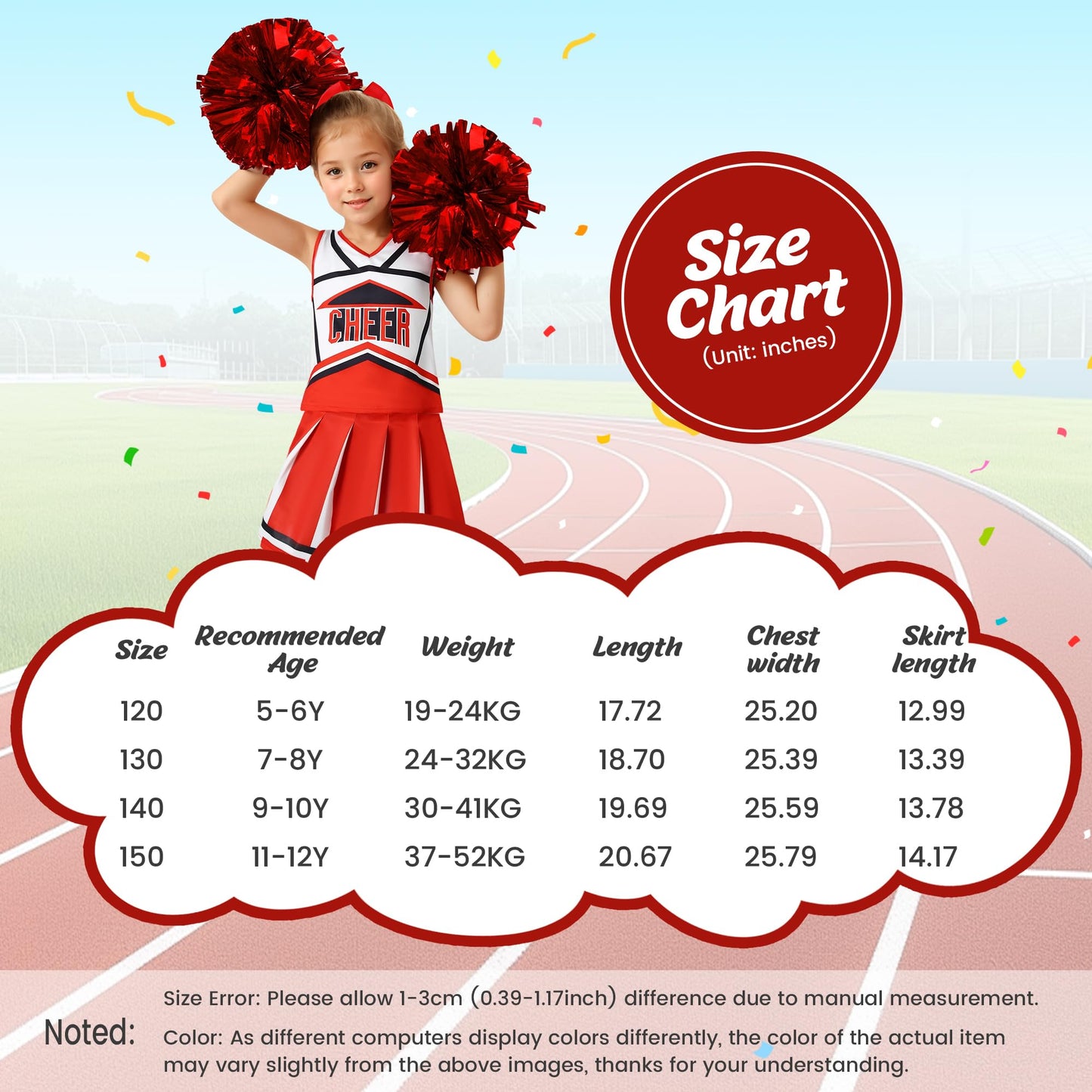 Woohand Girls Cheerleading Outfit 7-8 Cheerleader Costume For Girls Cute Cheerleading Outfit Cheer Uniform For Halloween Dress U