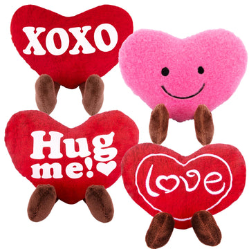 Artcreativity Set Of 4 Small Valentines Plush Hearts - Cute Love Heart Plush Toys In Assorted Designs - Stuffed Love Heart Toy S