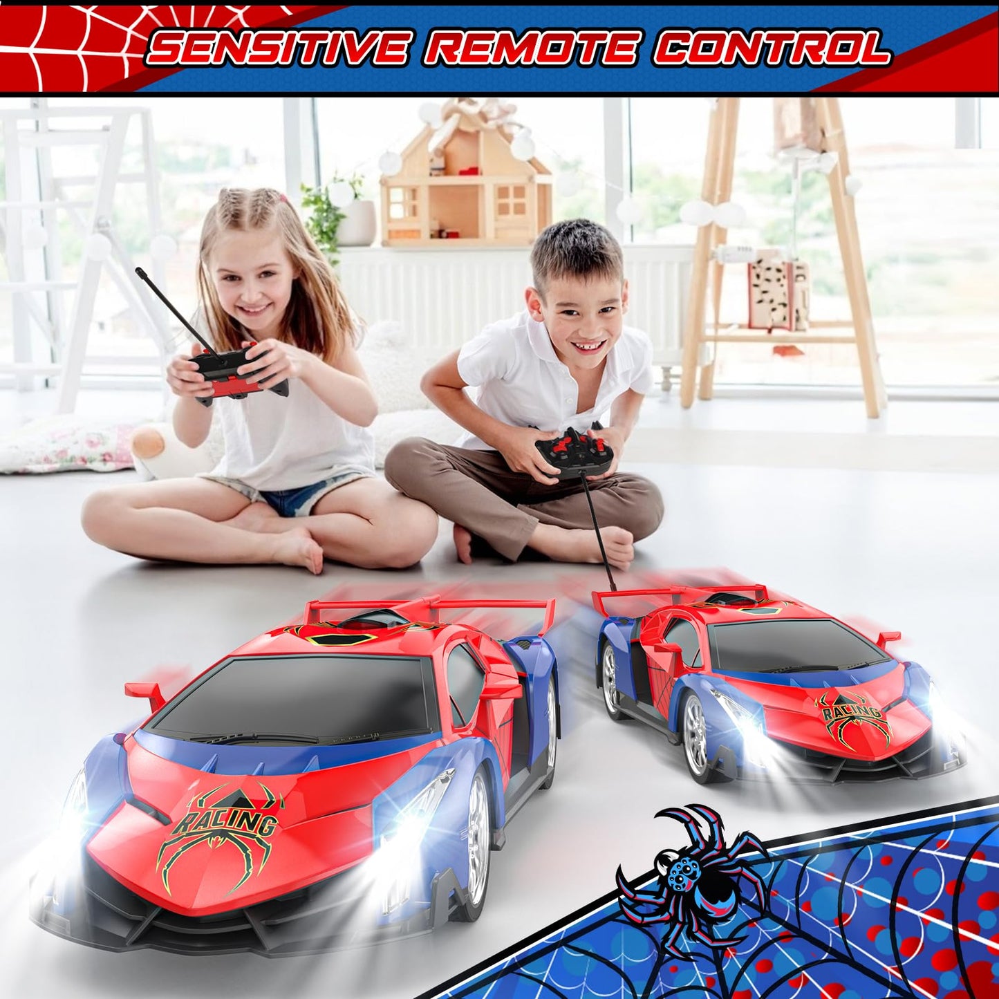 Growsland 2024 Remote Control Car for Kids, RC Cars for Boys Kids 1:18 Electric Vehicle Toy Car Hobby Racing Car Toys with Light