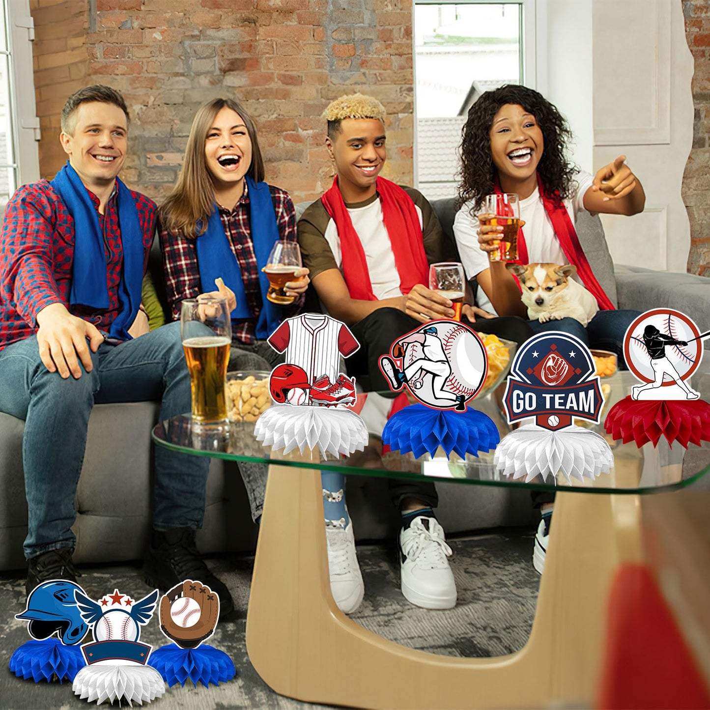 DTOFOOT Baseball Party Decorations, 10Pcs Baseball Themed Honeycomb Centerpiece Baseball Decorations for Tables Baseball Birthda