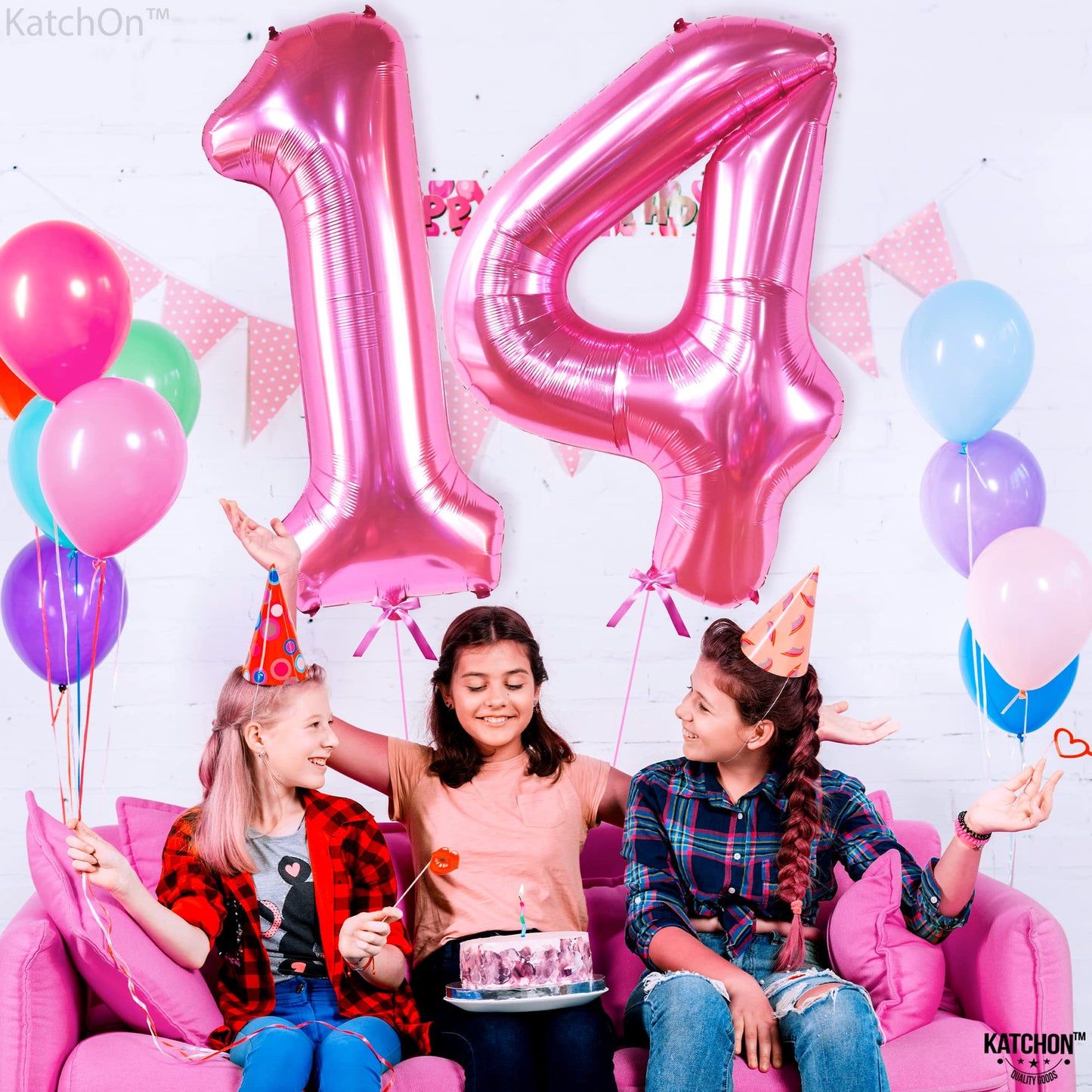 Katchon, Hot Pink 14 Balloon Numbers - Giant, 40 Inch | Hot Pink 14 Birthday Balloons For Hot Pink 14Th Birthday Decorations For Girls | Hot Pink 14 Balloons | Pink 14 Birthday Decorations For Girls