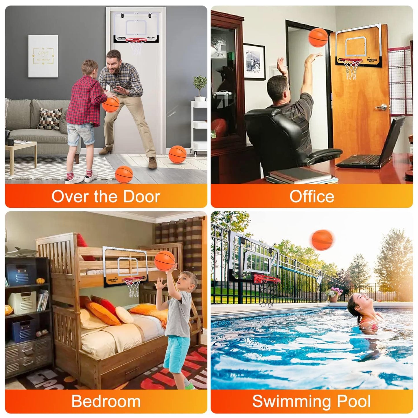 Large Indoor Mini Basketball Hoop Set for Kids and mature-themed 24 X 16 Inch Board Family Games for Home and Office Door & Wall with 3 Balls and Complete Accessories Basketball Toy Gift for Boys Girls Teens