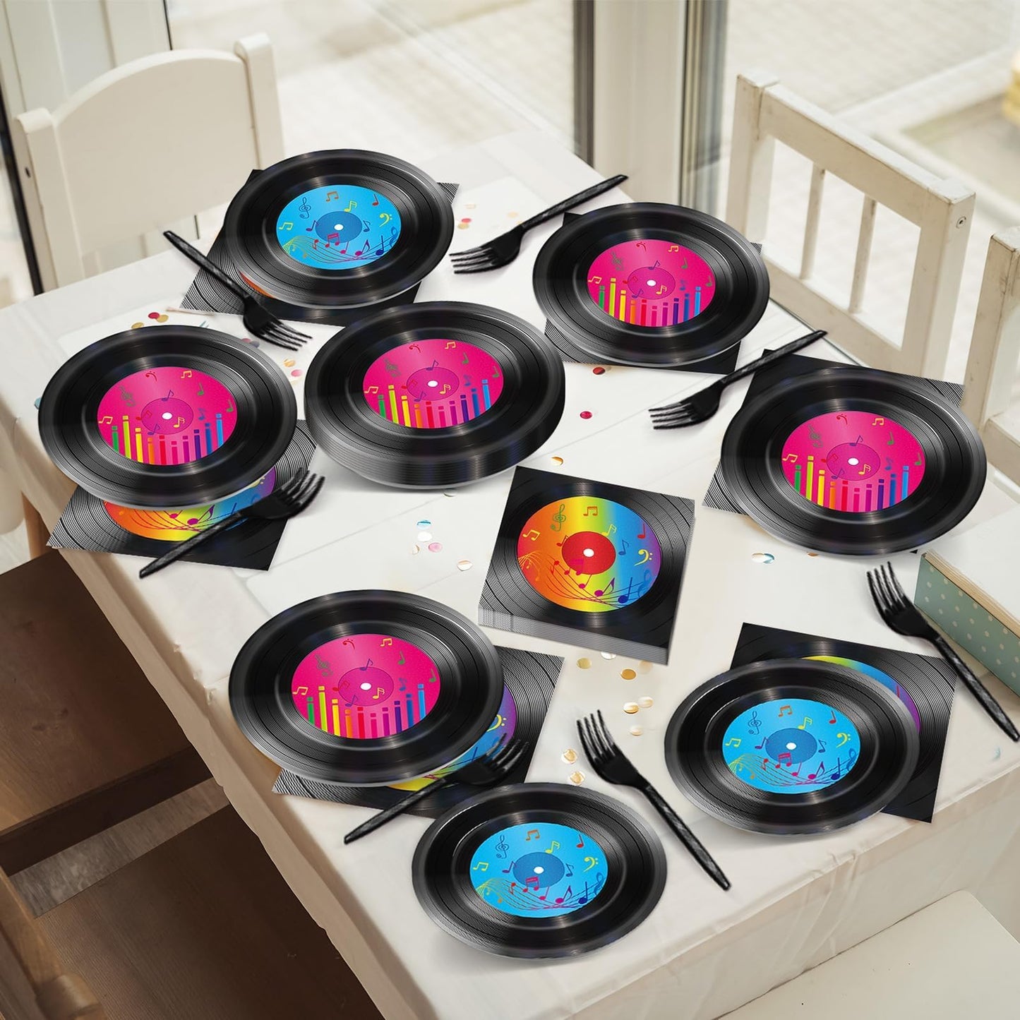 200 Pcs Vinyl Record Tableware Disposable For 1950'S Rock Music Party Supplies Back To 50S Rock Dinnerware Set Dessert Paper Plates Napkins Forks 50'S Theme Rock Party Retro Decorations Serve 50 Guest