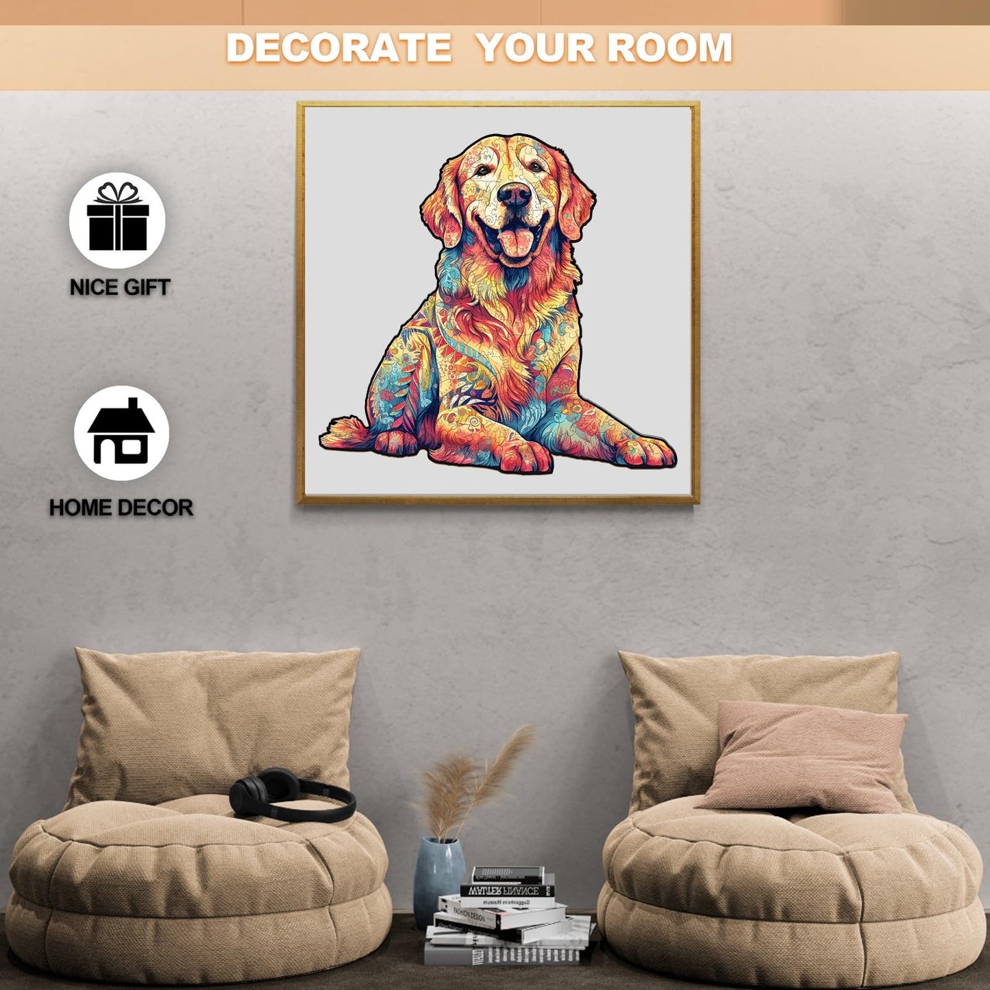 Woodbests 120 Piece Wooden Puzzles For Adults (S, 9.4'X8.9') Golden Retriever Puzzle Beautiful Wooden Box, Wooden Jigsaw Puzzles Unique Shape, Birthday Gifts For Adults And Kids Family Game
