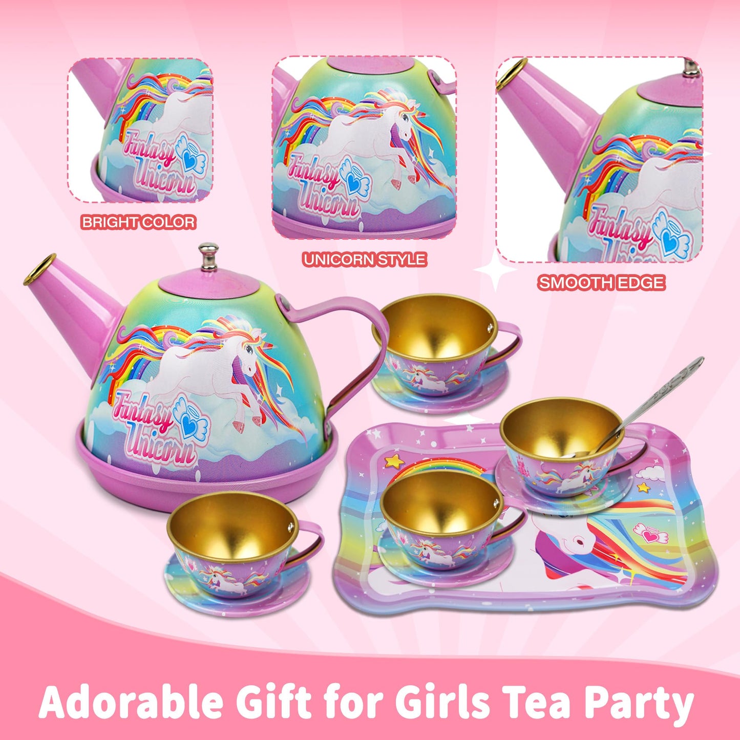 Smilesskiddo 46Pcs Tea Party Set For Little Girls - Princess Tea Party Set,Kids Kitchen Pretend Play Toys - Toddler Tea Party Se