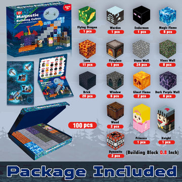 Magnetic Blocks - 100PCS Build Magnetic Dark Castle - Magnetic Toys for Montessori Toddler Christmas Birthday Gifts - STEM Senso