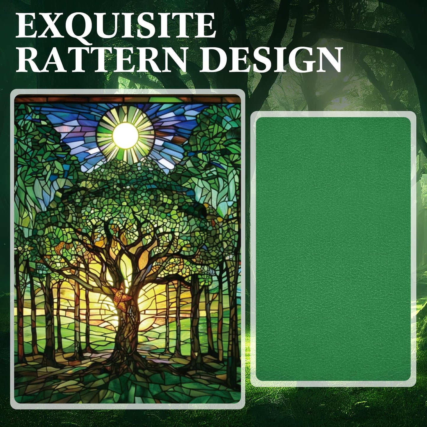 Wonderjune Pu Leather Card Deck Storage Box For Strong Magnet Storage Card Box With 2 Dividers For Tcg Ccg(Green,Tree)