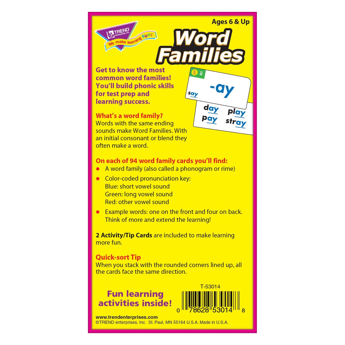 Trend Enterprises: Word Families Skill Drill Flash Cards, Content-Rich Cards To Practice And Master, Great For Skill Building And Test Prep, 96 Cards Included, Ages 6 And Up