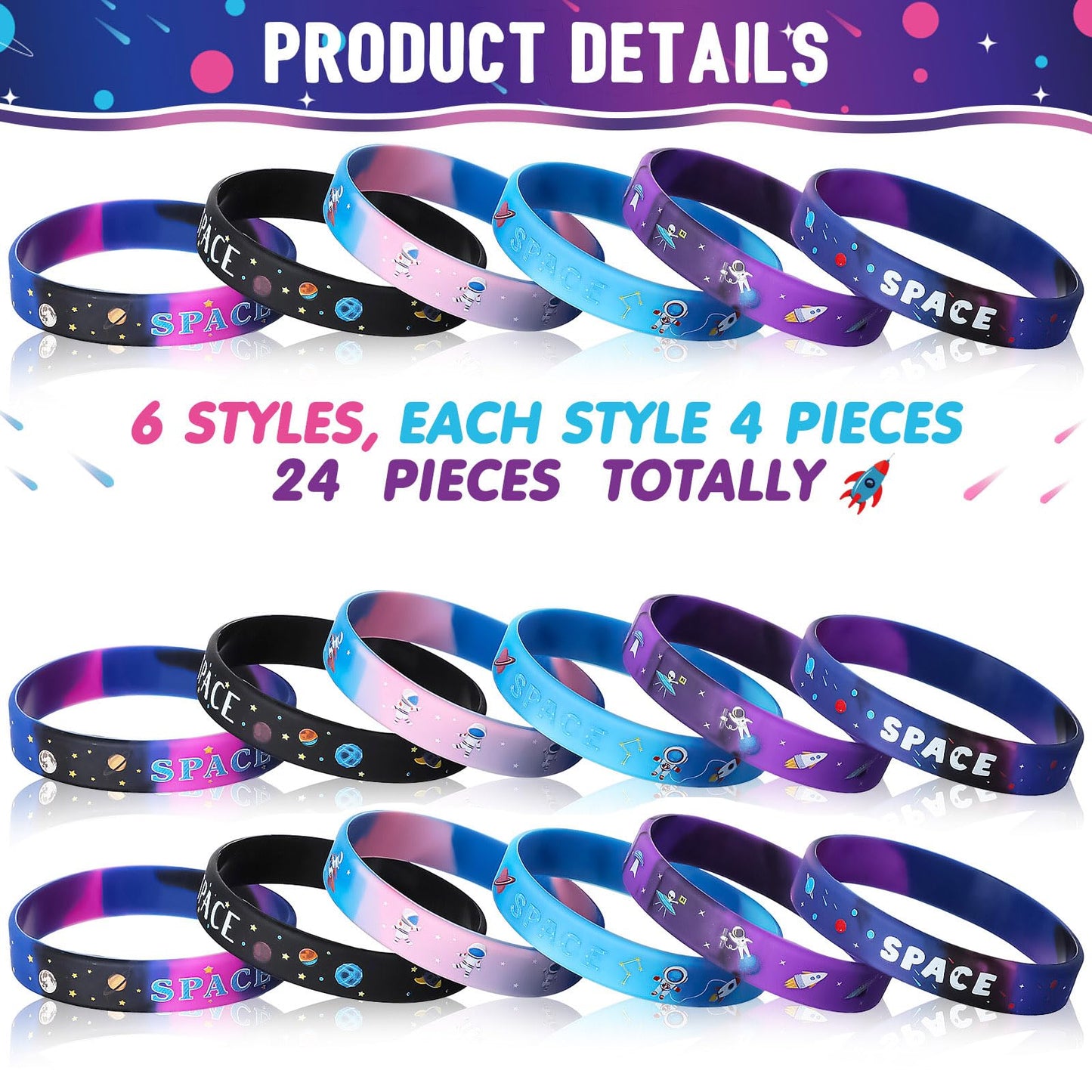 Outer Space Party Silicone Bracelets, Alien Astronaut Toys Rubber Wristbands, Alien Astronaut Toys Galaxy Star Space Party Favor