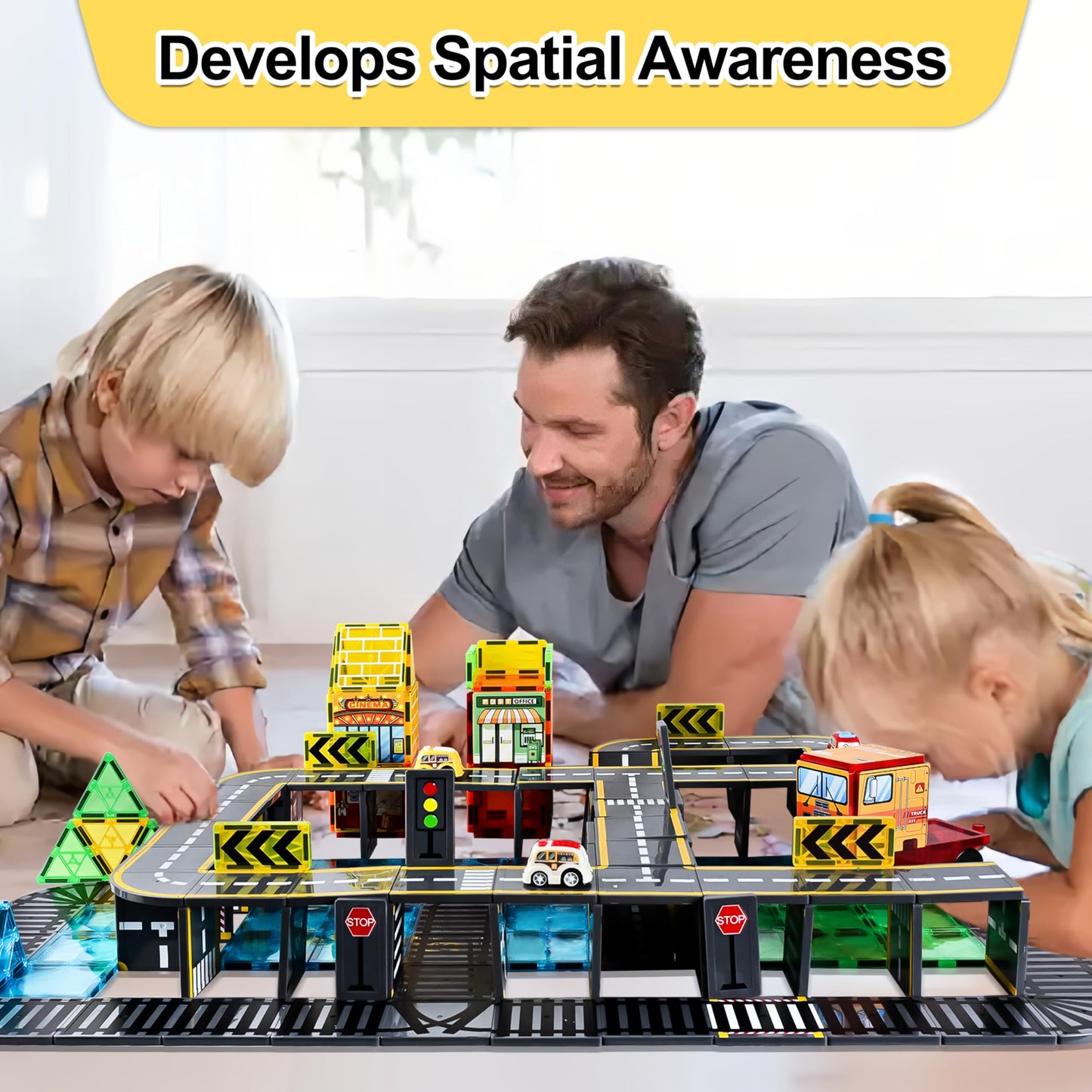 Drofex Upgraded Magnetic Tiles Road & Train Dual-Sided Expansion Pack, Magnetic Building Blocks Construction Toys For 3+Year Old