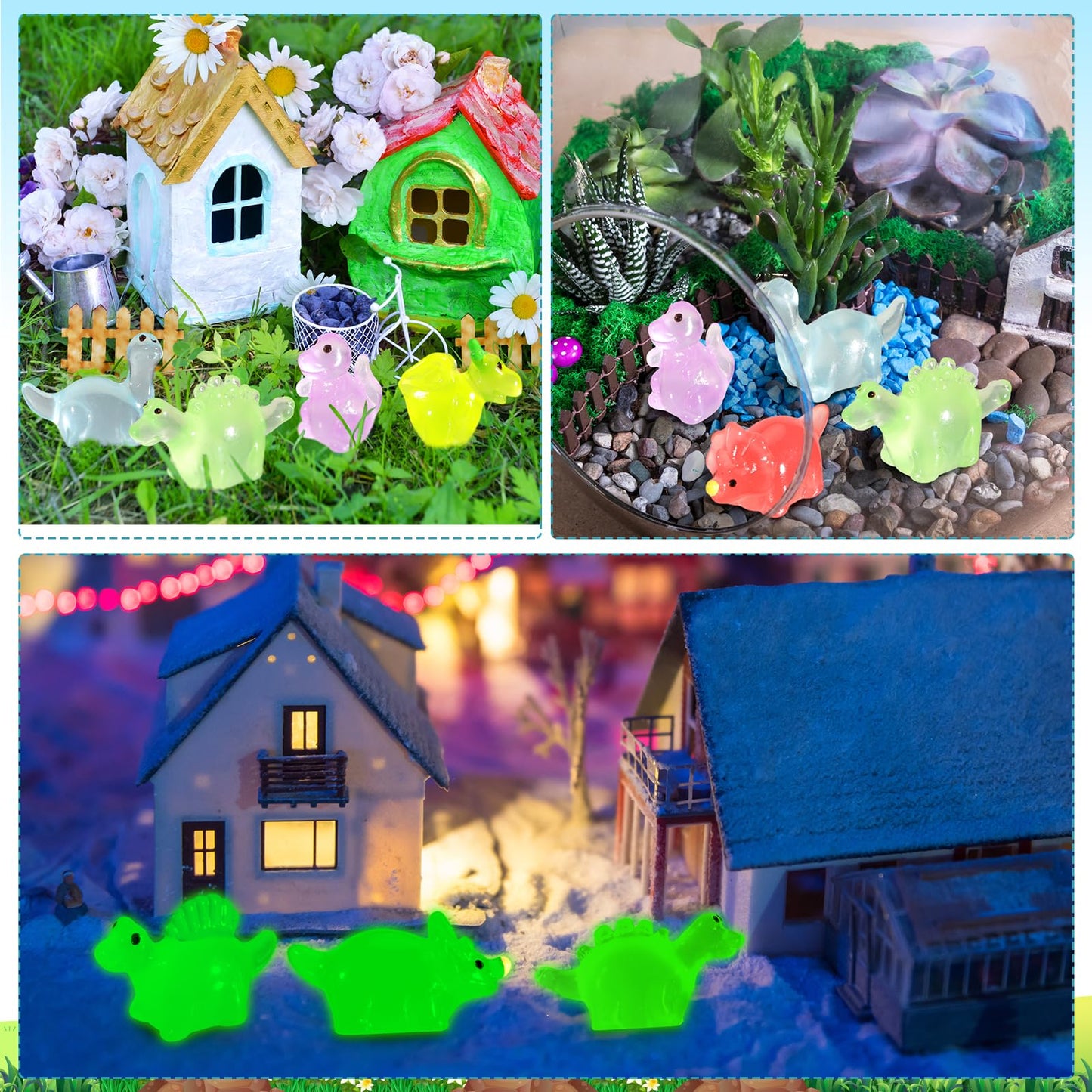 Poen 150 Pcs Mini Dinosaur Figures Resin Small Dinosaur Toys Garden Mini Dinosaurs Realistic Tiny Dinosaurs Miniature Dinosaur Figurines For Bag Cake Topper Birthday Party Favors (Luminous)