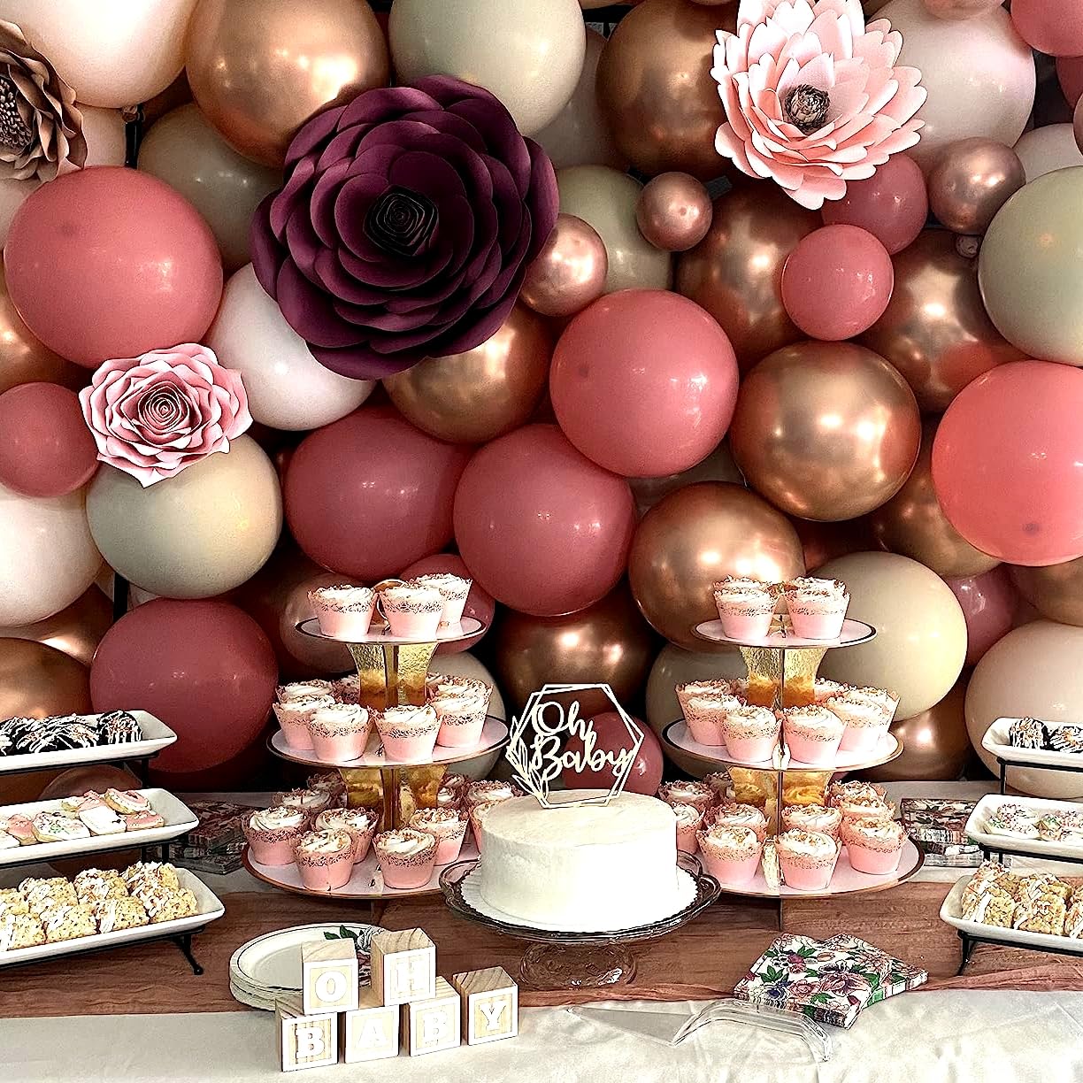 Dusty Pink Balloons, 60 Pcs Blush Pink Nude Balloons Set With Rose Gold Confetti Metallic Rose Gold Balloons, Retro Pink Pastel