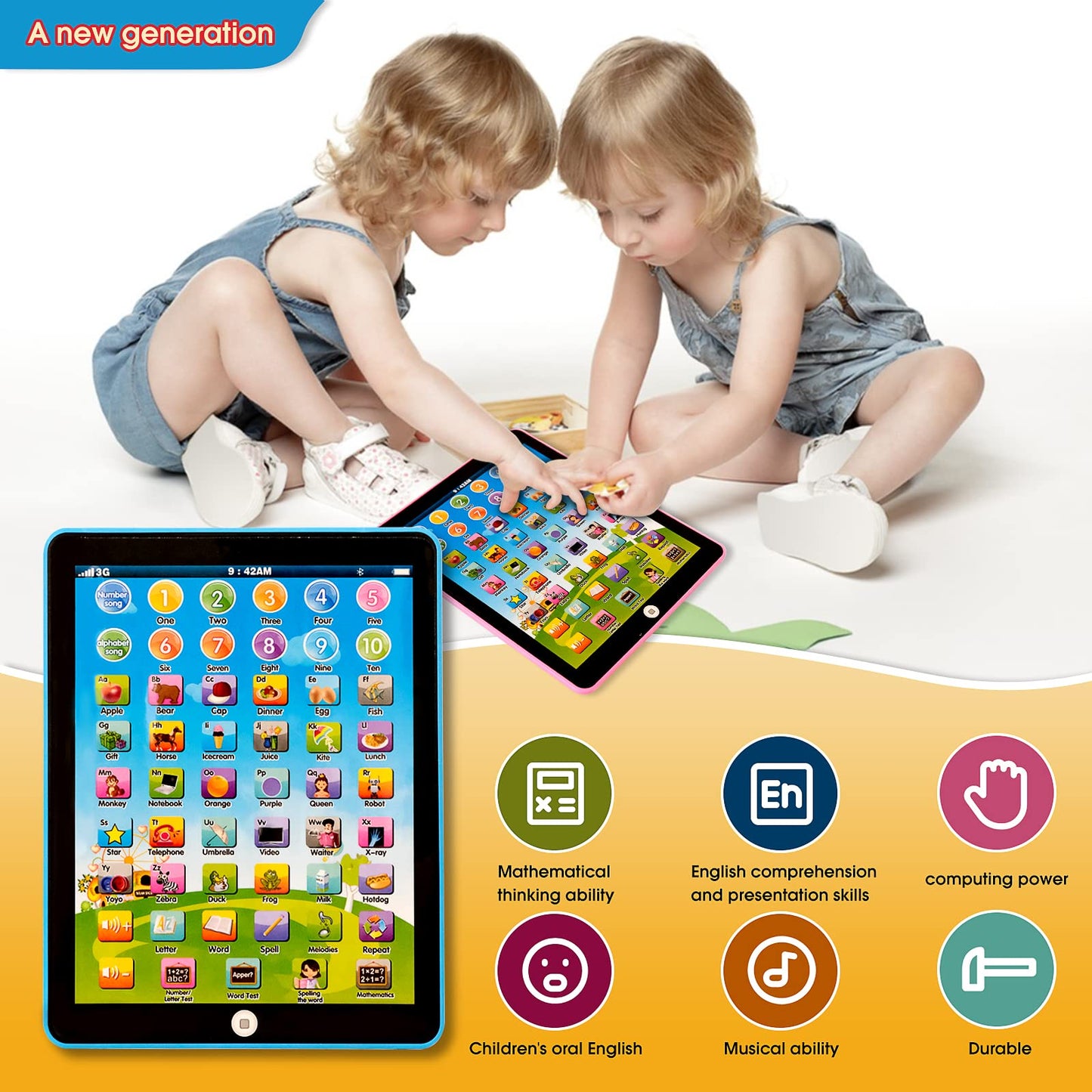 Stoulkd Kids Tablet -Learning Pad,With 6 Games To Learn Music/Words/Learning Letters/Alphabet,Education Tablet For Kids For Boys