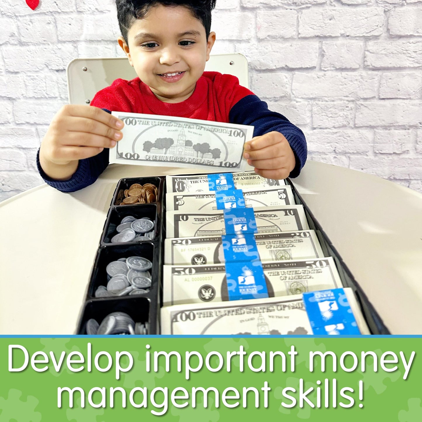 The Learning Journey: Kids Bank Play Money Set - Play Money for Kids - Over $5000 in Realistic Play Money to Build Kids Counting