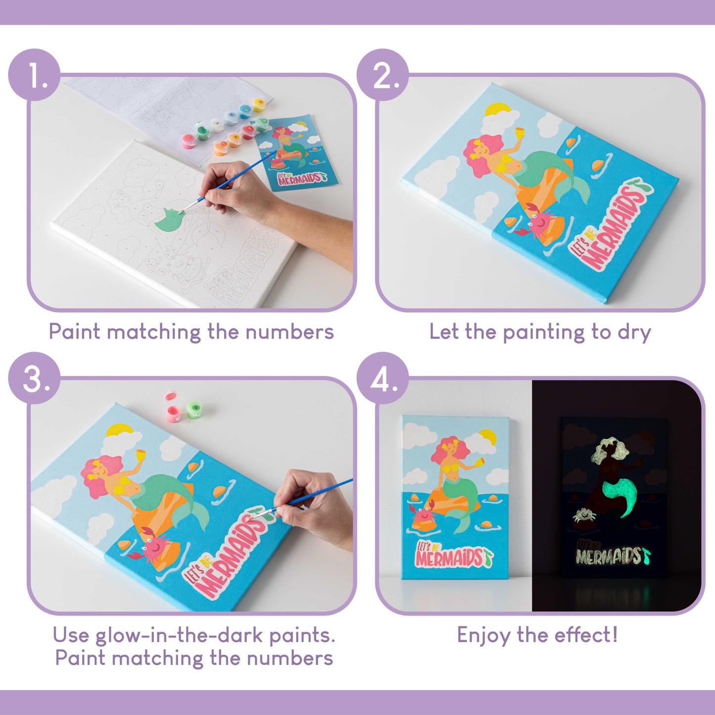 Bonnyco Paint By Numbers Kit For Kids Mermaid Pack 3 Canvas Paint By Number Canvas Framed Mermaid Gifts For Girls Arts And Crafts, Kids Paint By Number Kits, Pre Drawn Canvas For Painting For Kids