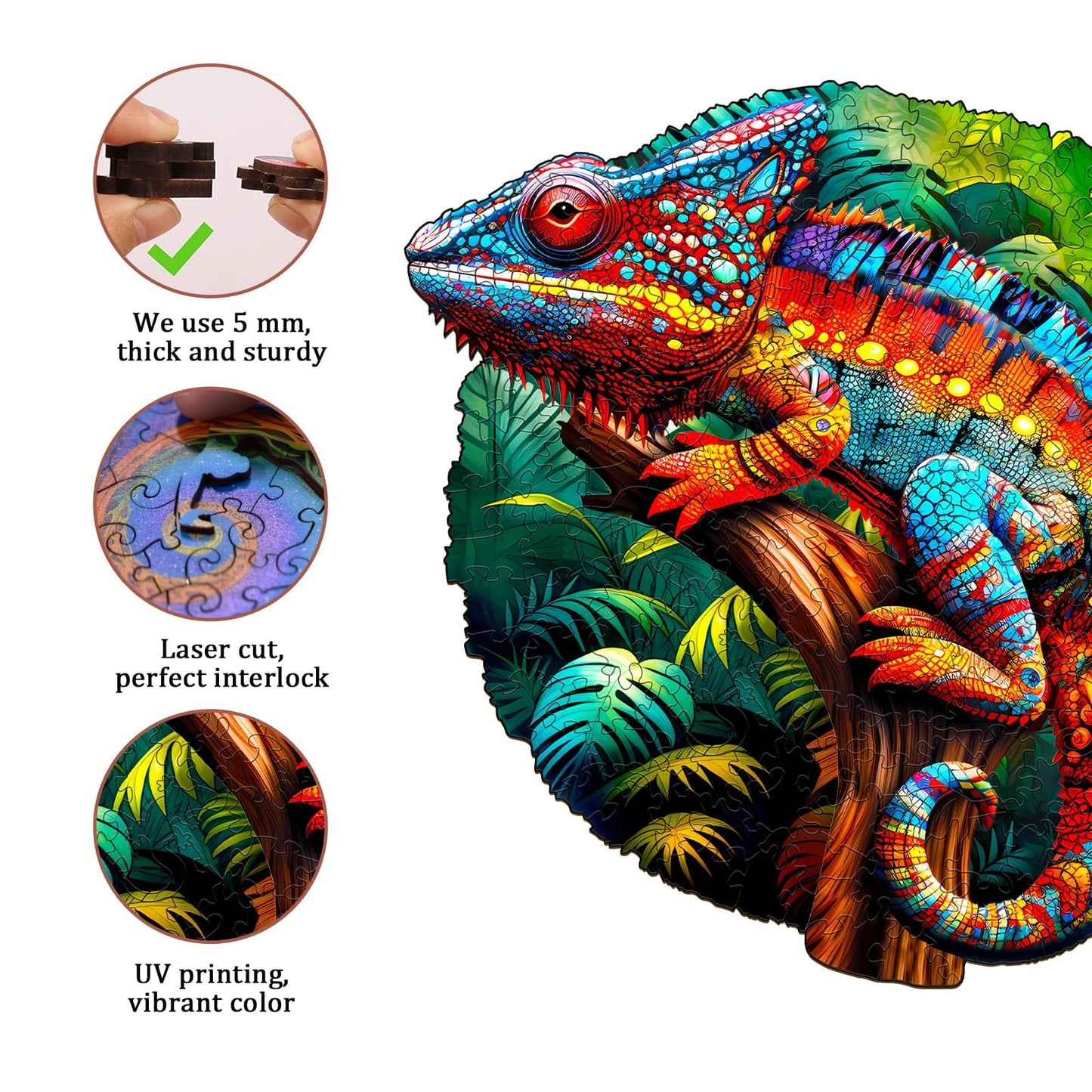 Jigfoxy Wooden Puzzles For Adults, Chameleon Wood Puzzles Adult, Unique Animal Shape Wooden Jigsaw Puzzles For Adults, Birthday Gifts For Puzzle Lovers, Family, Friend (Xl-17.3 * 17.4In-450 Pcs)