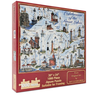 Heritage Puzzles Lighthouses Of The Great Lakes - 1000 Pieces - Size: 30'' X 24''