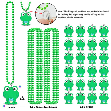 CiciBear 24 Pack Frog Necklace Party Favors with Mardi Gras Beads for Green Frog Girls Baby Shower First Birthday Reptile Campin