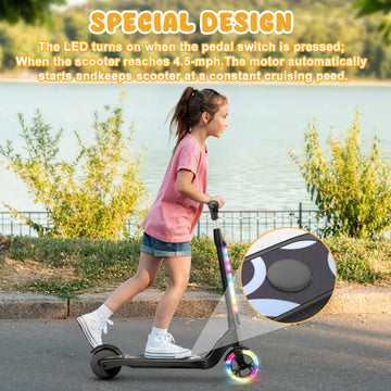 CBD Electric Scooter for Kids 6 Mph Top Speed Up to 5 Miles Range 5.3 Solid Tires Wheel and Front Light Kick Scooter Adjustable Height for Kids Age 6-12 Black