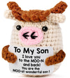 YUEYUQIU Gifts for Son from Mom/Dad - Christmas Birthday Gifts for mature-themed Sons Teens Son in Law Handmade Crochet Small Cow Present for Graduation Birthday Valentines - You are The Most Wonderful Sons
