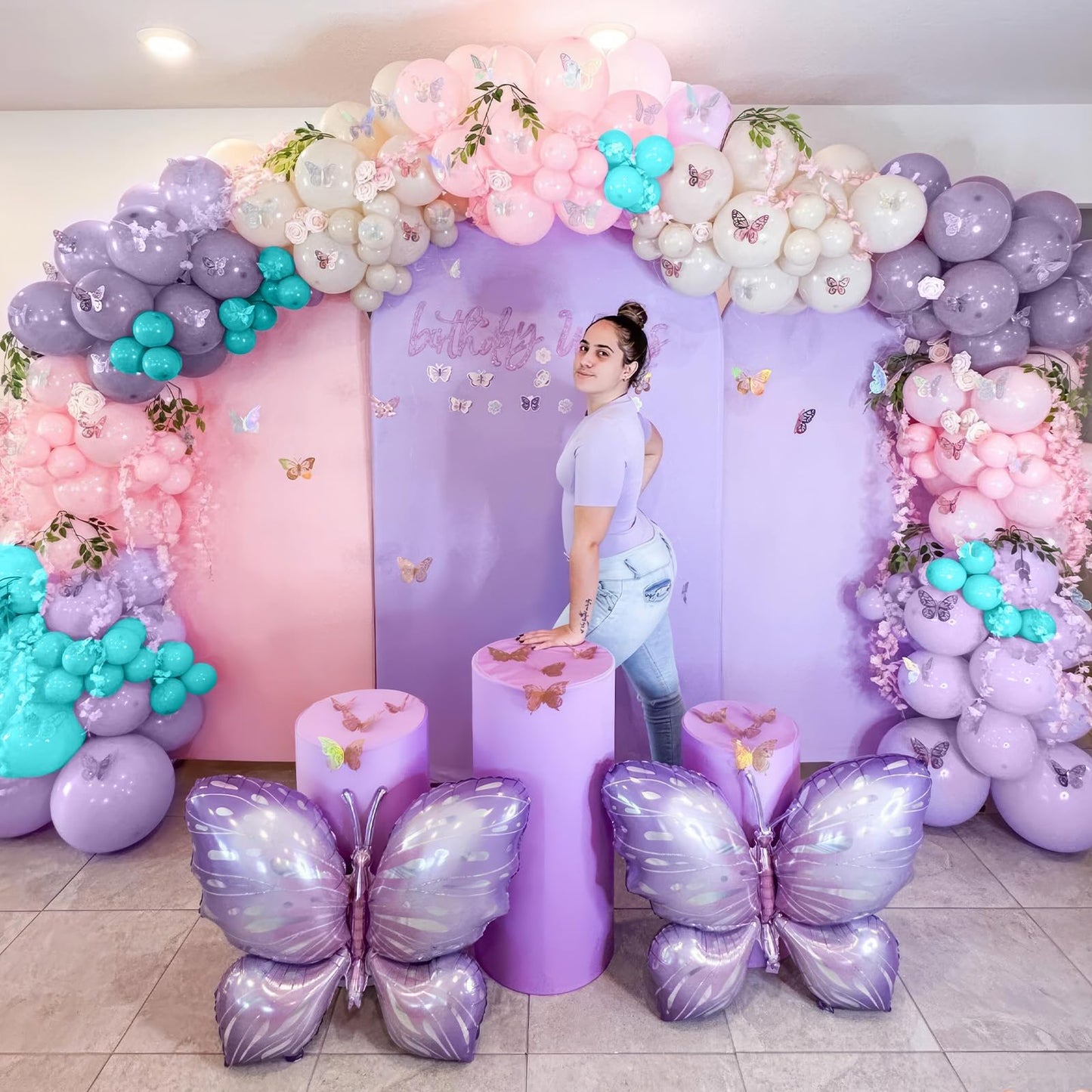 Pink Blue Purple Balloon,60 Pcs 12 Inches Metallic Purple Sand White Balloons For Kids Butterfly Birthday Decorations Birthday Balloons Baby Shower Engagement Party Supplies