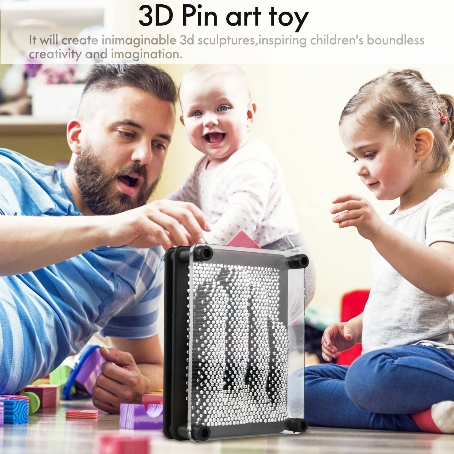 3D Pin Art Toy, Size 3.75” X 5” Unique Metal 3D Pin Art Board Impression Toy For Kids (Silver, Metal)