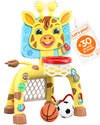 Move2Play Giraffe Basketball Hoop & Soccer Goal - 30+ Sounds & Lights, Yellow, Model GOL.100, Ideal for 1-3+ Years Old Kids