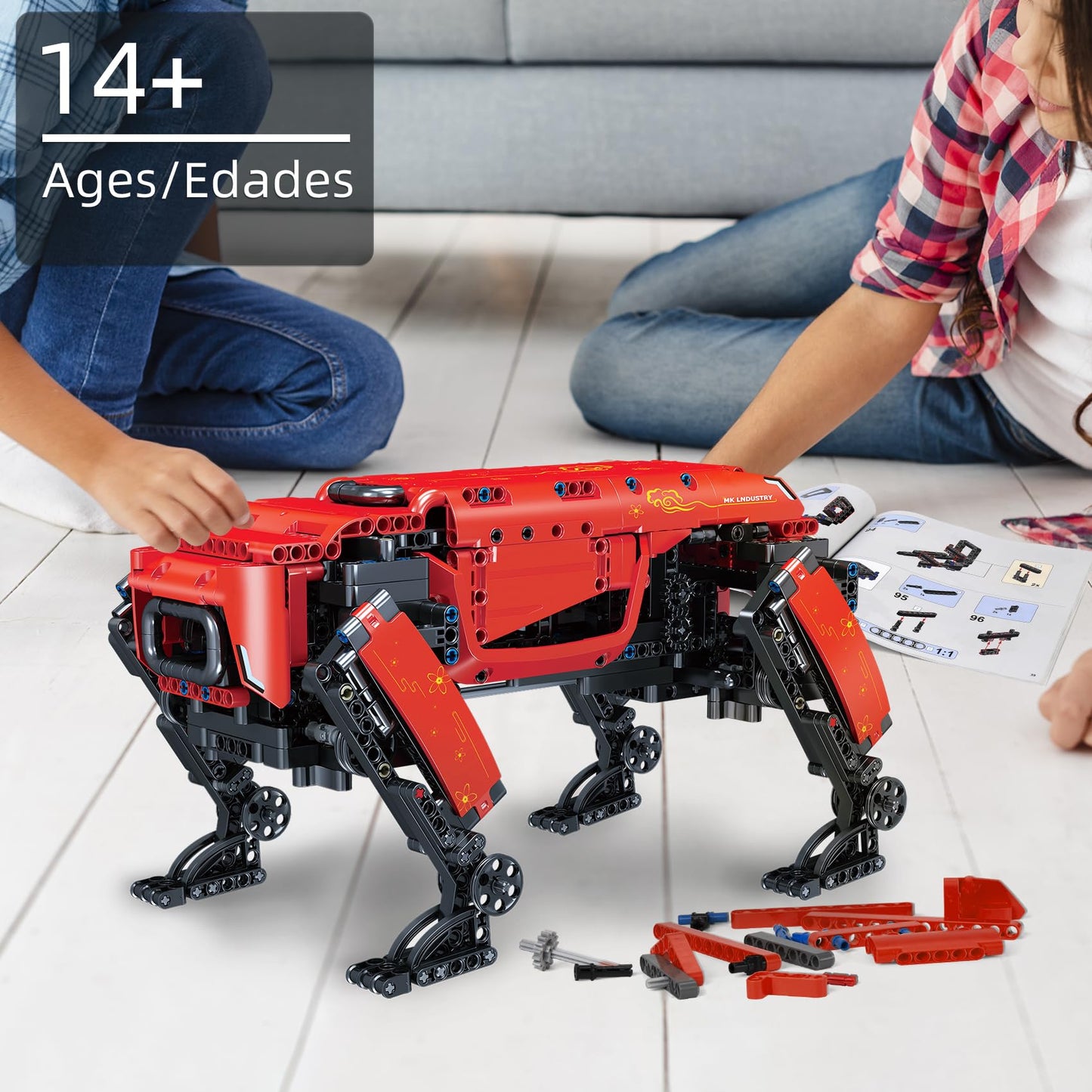 Mould King Robot Dog Building Kit - 936 Pieces, Plastic, Red, Model 15067, Motor & APP Remote Control, Gift for Ages 8+ and Adults