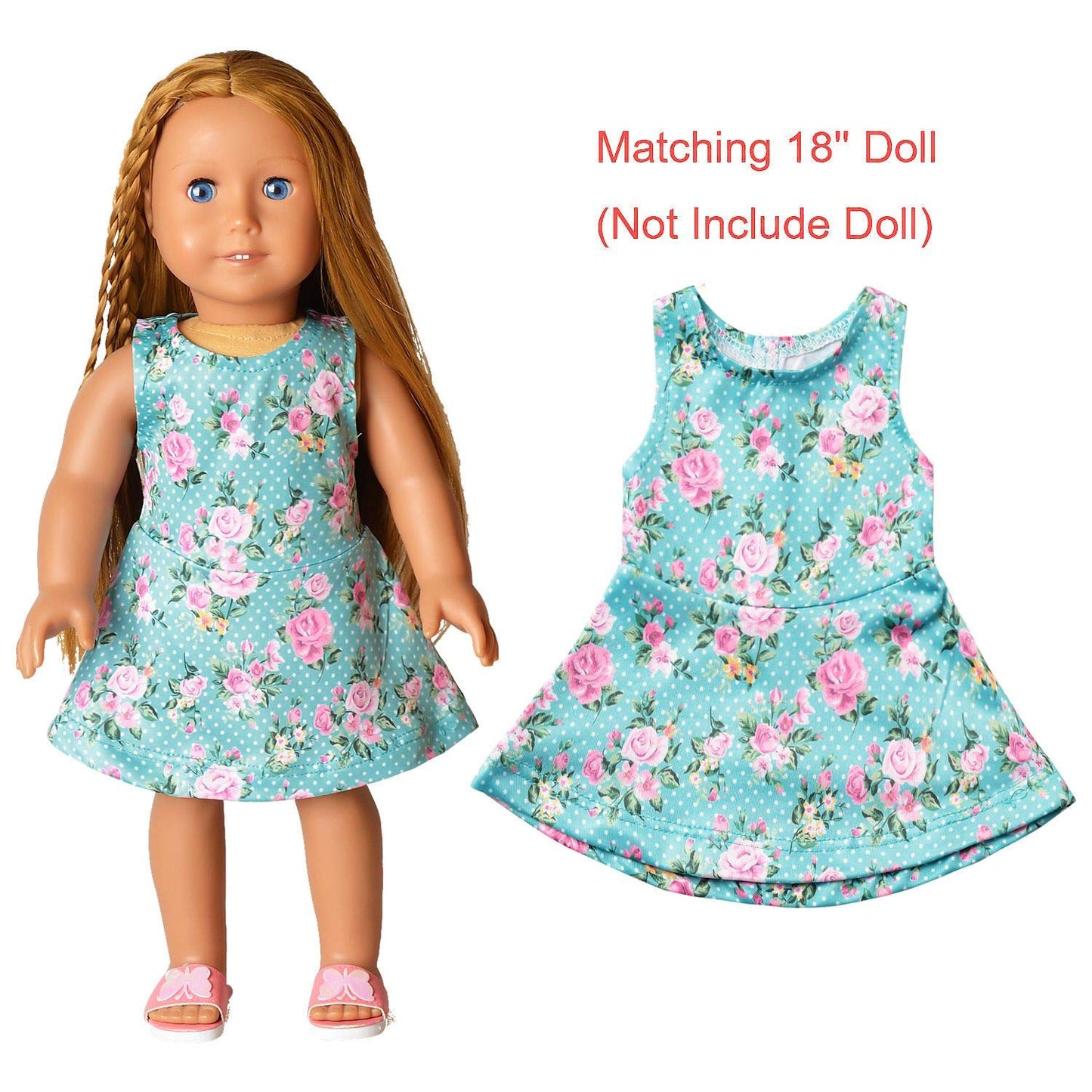 Girl & Doll Matching Dresses Floral Clothes Sleeveless Summer Swing Dress 3T 4T Green Flower