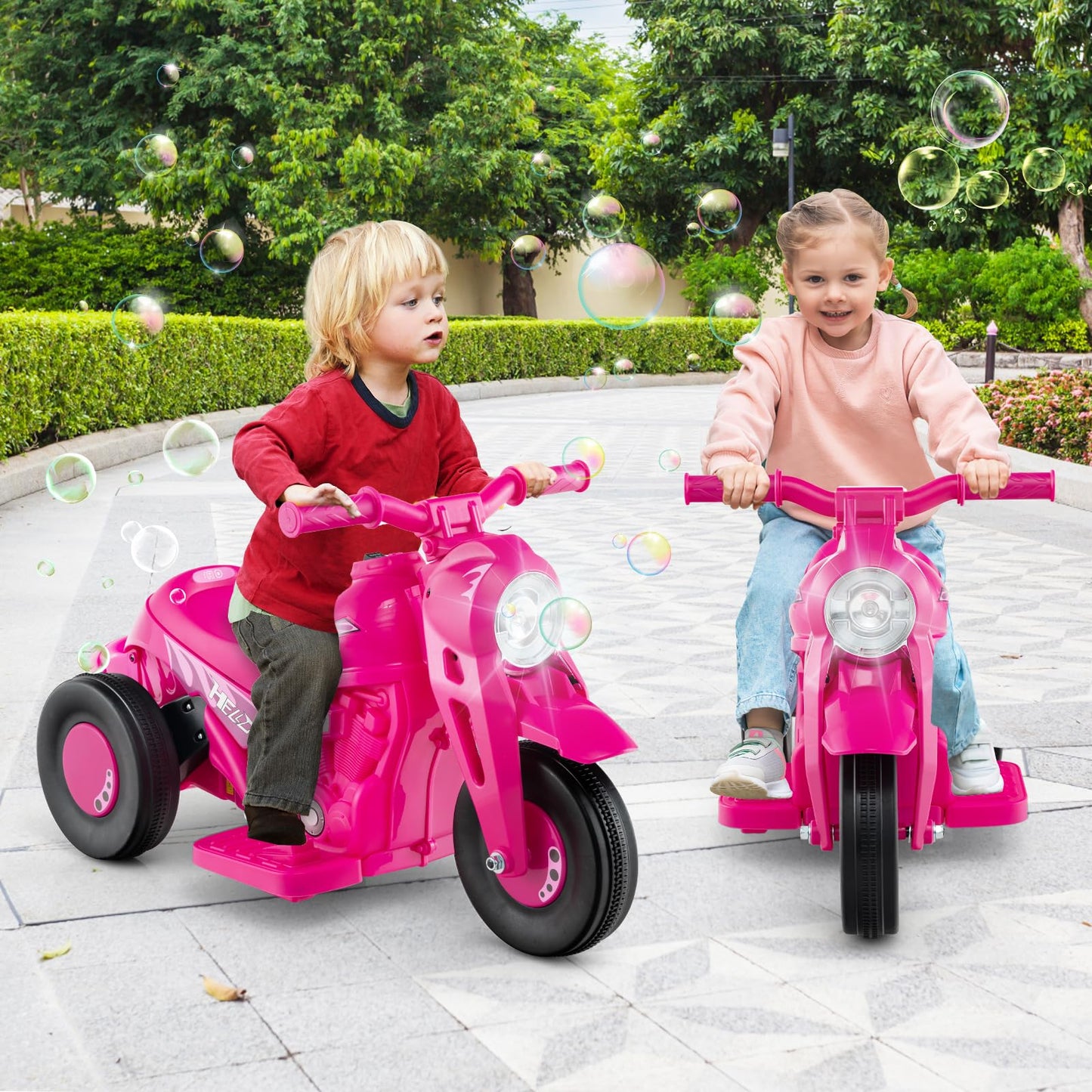 Olakids Kids Motorcycle, 6V Electric Ride On Car With Automatic Bubble Function, Foot Pedal, Headlight, Music, 3 Anti-Skip Wheels Vehicle For Children, Toddler Ages 3+