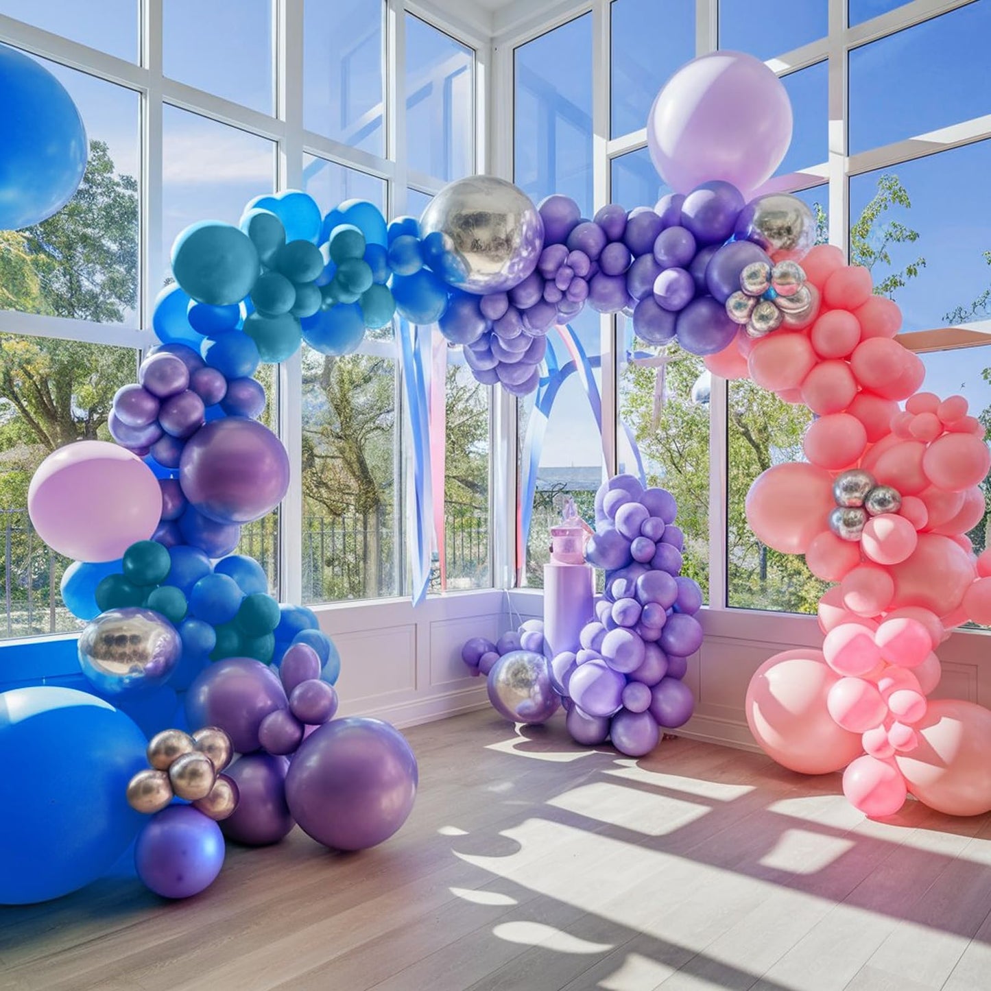 Blue Purple Balloon Arch Garland Kit, Purple Pink Blue Metallic Silver Balloons For Kids Birthday Hawaii Tropical Party Supplies Video Gaming Baby Shower Party Decorations