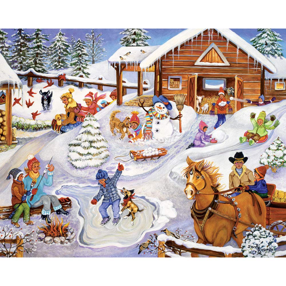 Bits And Pieces – 4-In-1 Multi-Pack 300 Piece Jigsaw Puzzles For Adults – Fun On The Farm By Artist Sandy Rusinko, Completed Puzzle Size: 16' X 20'