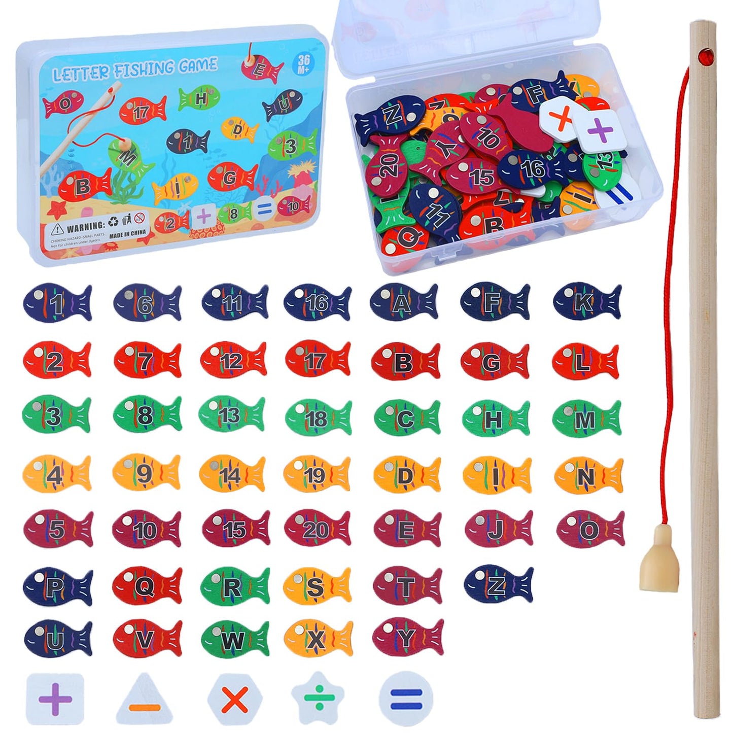 Onest 54 Pieces Magnetic Fishing Game For Kids Wooden Magnet Fishing Game Wooden Magnetic Toys For Kindergarten Preschool Girl B