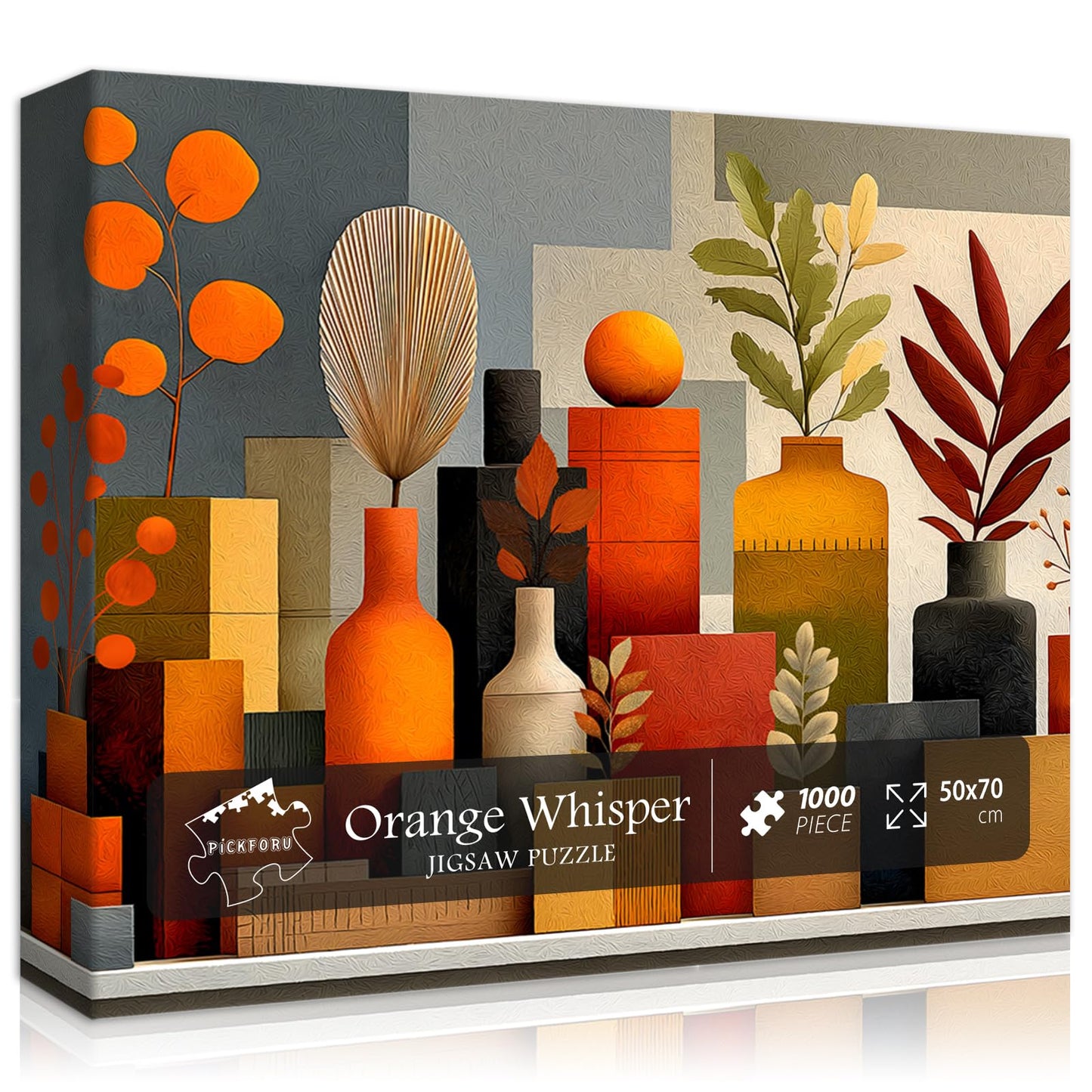 Flower Puzzles for Adults 1000 Pieces, Orange Whisper Art Puzzle, Modern Plant Floral Vase Puzzle in Warm Autumn Tones, Aestheti