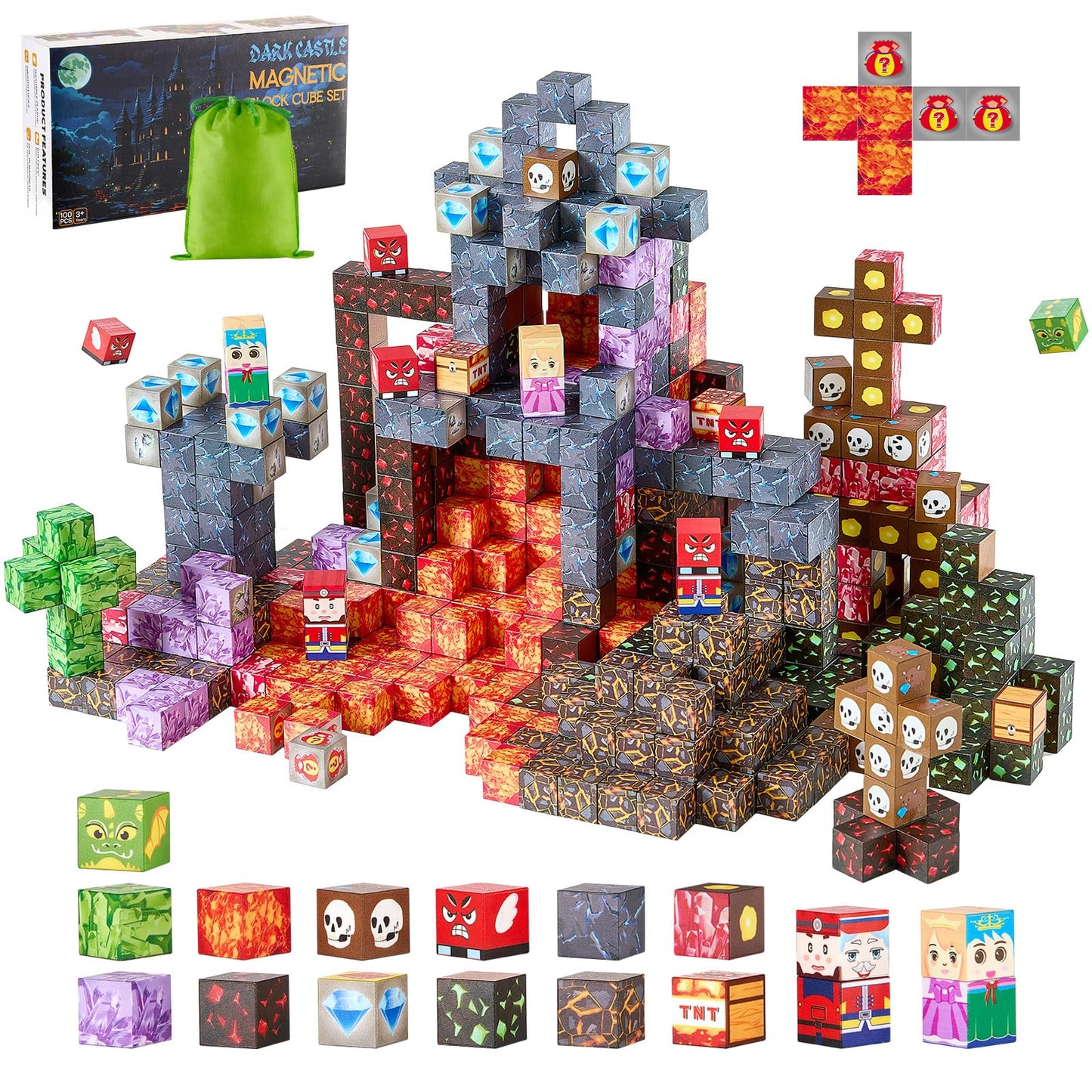 VEVOR Magnetic Blocks, 100 PCS Dark Castle Set, Magnetic Building Cubes for Kids, STEM Montessori Sensory Toys for Christmas Bir