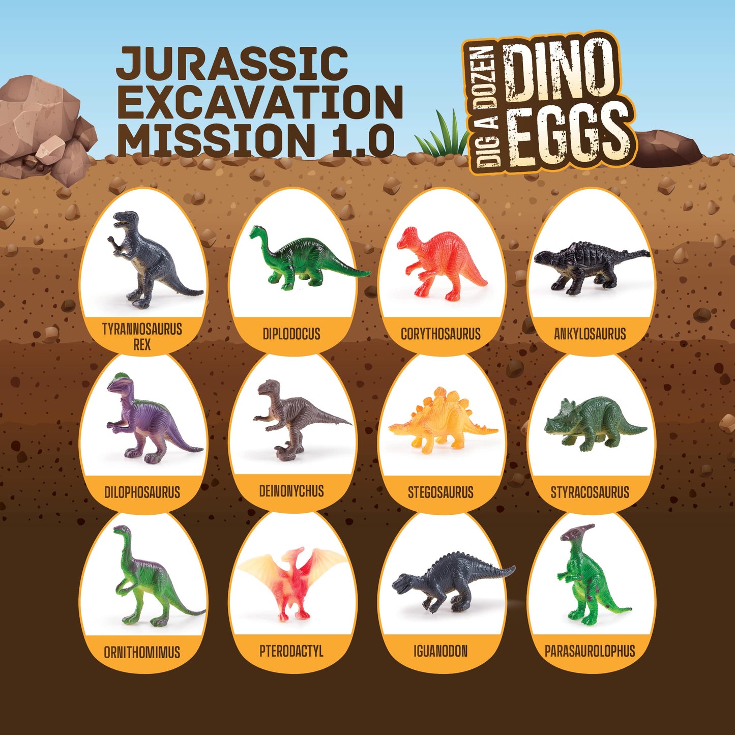 Easter Dig A Dozen Dino Egg Kit For Kids - Dinosaur Toys Gift 3-12 Year Old - 12 Eggs & Surprise Dinosaurs - Easter Basket Stuffers - Science Stem Activities - Boy Toy Party Gifts For Boys & Girls
