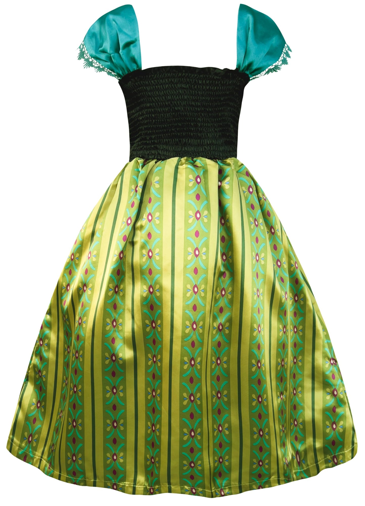 Cokos Box Princess Costumes For Girls Birthday Party Halloween Cosplay Christmas Dress Up Coronation Dress Necklace Accessories Set, Olive, 7-8 Years
