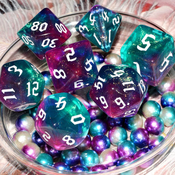 Galaxy Dice Set| Dark Green Mix Purple Crystal DND Dice Set for Board Game
