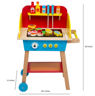 Cook 'N Grill Wood Toy BBQ Set - Includes Pretend Play Wooden Barbeque Food & Grilling Tools for Kids, Boys & Girls, More Than 3