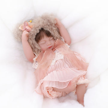 Reborn Baby Doll 12 Inch - Full Vinyl Body Lifelike Baby Girl With Brown Bear Hat & Gentle Features - Comfort Doll Gift For Kids