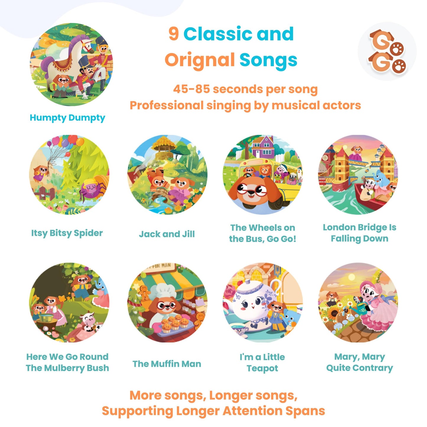 Go Go Creative Nursery Rhymes: Nursery Rhyme Books, Sound Books, 8 Songs, Musical Books For Toddlers 1-3, Talking Books For Todd