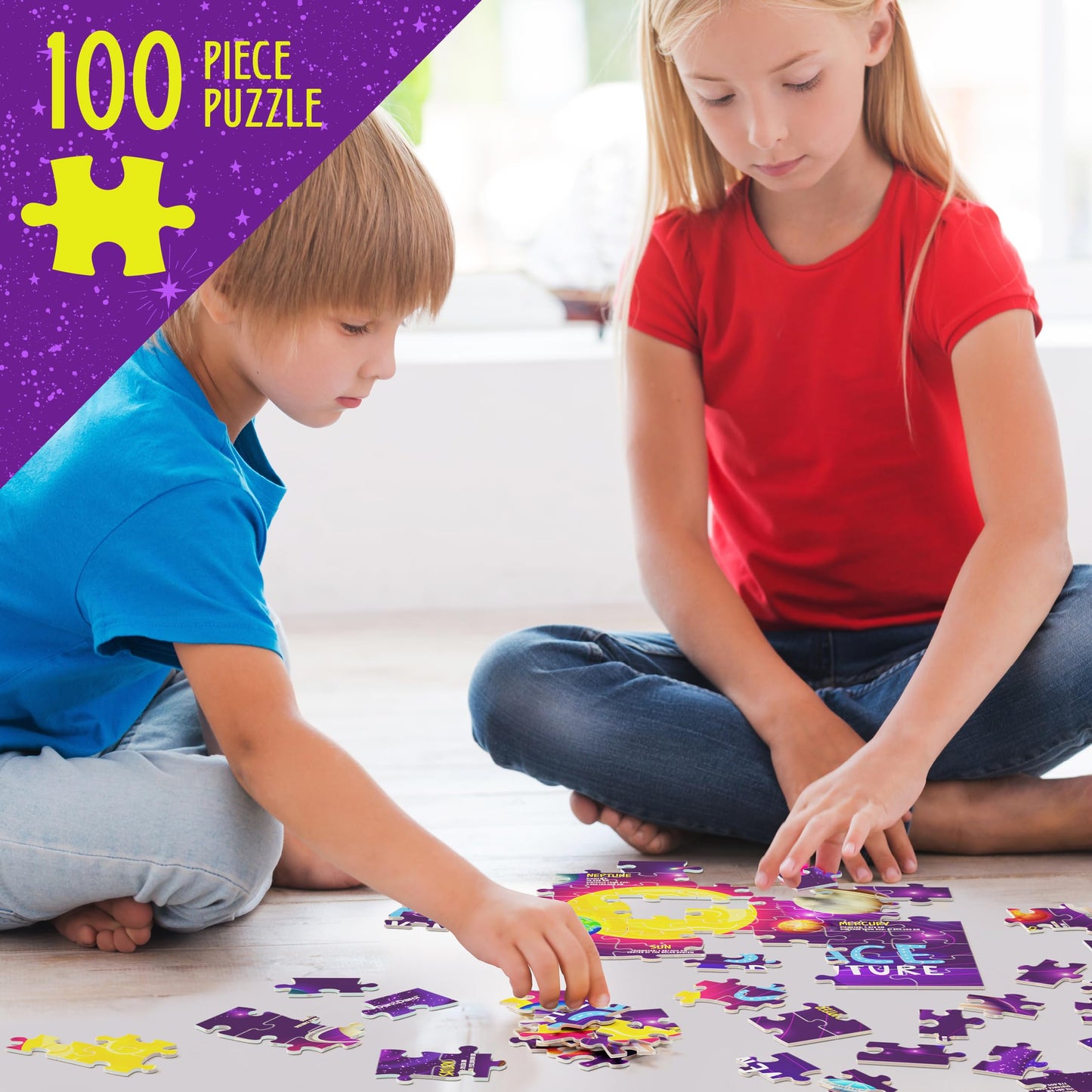 Glow In The Dark 100 Piece Galaxy Puzzle For Kids - Space Jigsaw Puzzles Toys For Boys & Girls Ages 6-8 - Christmas Birthday Gifts For Age 6 7 8 Year Old Toddler Boy Girl Gift - Planet Toy