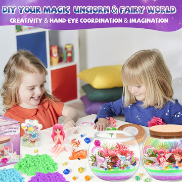 Kaivee 2 Theme In 1 Jar Light Up Unicorn Terrarium Kit & Night Light Fairy Terrarium Kit Creativity Diy Aarts Crafts For Girls T