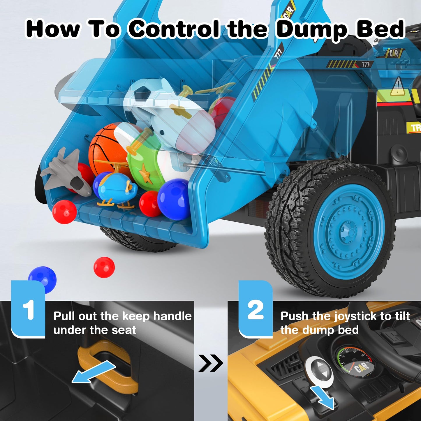 Anpabo 24V Ride On Dump Truck, 2X75W Powerful Motors, Up To 4.4Mph, Eva Tires, Construction Vehicle W/Electric Dump Bed And Extra Shovel, 19' Spacious Seat, Kids Car W/Parent Remote -Blue