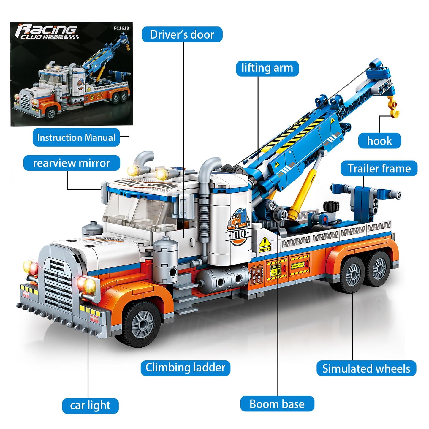 Cdymkf Tow Truck Building Block Set,Road Rescue Vehicle With Crane Toy Model Building Kit,City Crane Construction Vehicles Build