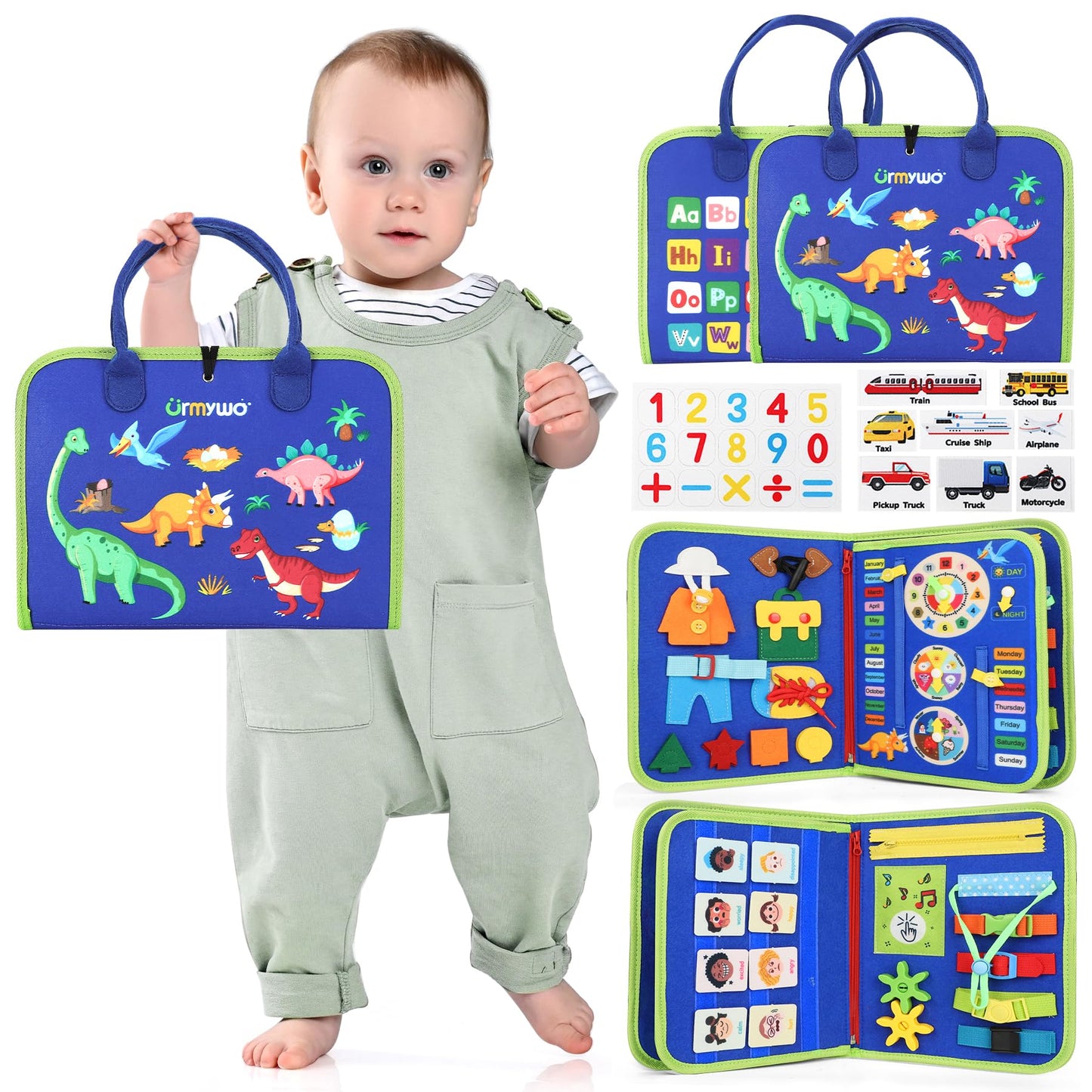Urmywo Toddler Busy Board - Busy Book Montessori Toys For 1 2 3 4 Year Old - Preschool Learning Activities With Alphabet Number Animal, Educational Travel Toys Easter Basket Stuffers, Gifts For Kids