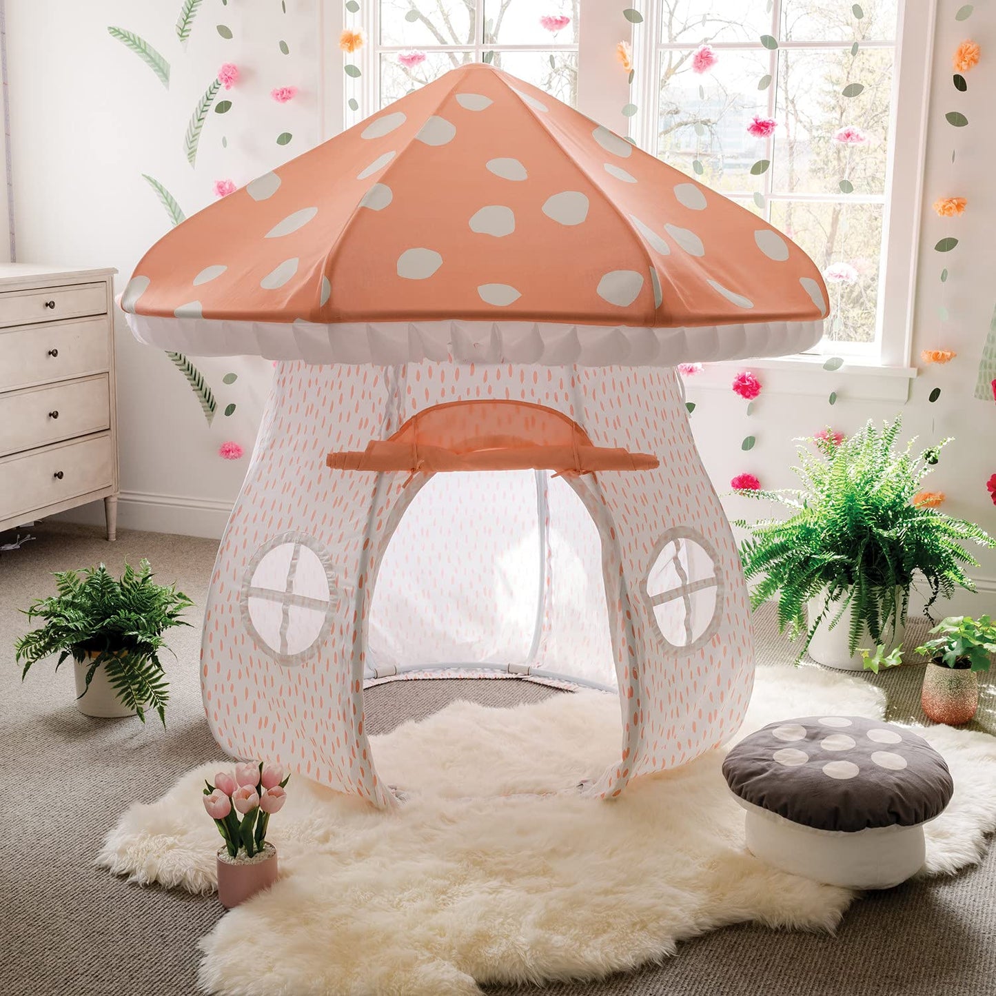 Mindware Mushroom Playhouse Tent – Kids Indoor Tent, Reading Corner, Kids Playroom Or Classroom Furniture – Gnomes And Fairy Toddler Playhouse & Sleepover Tent - Over 5 Feet Tall – Ages 3+