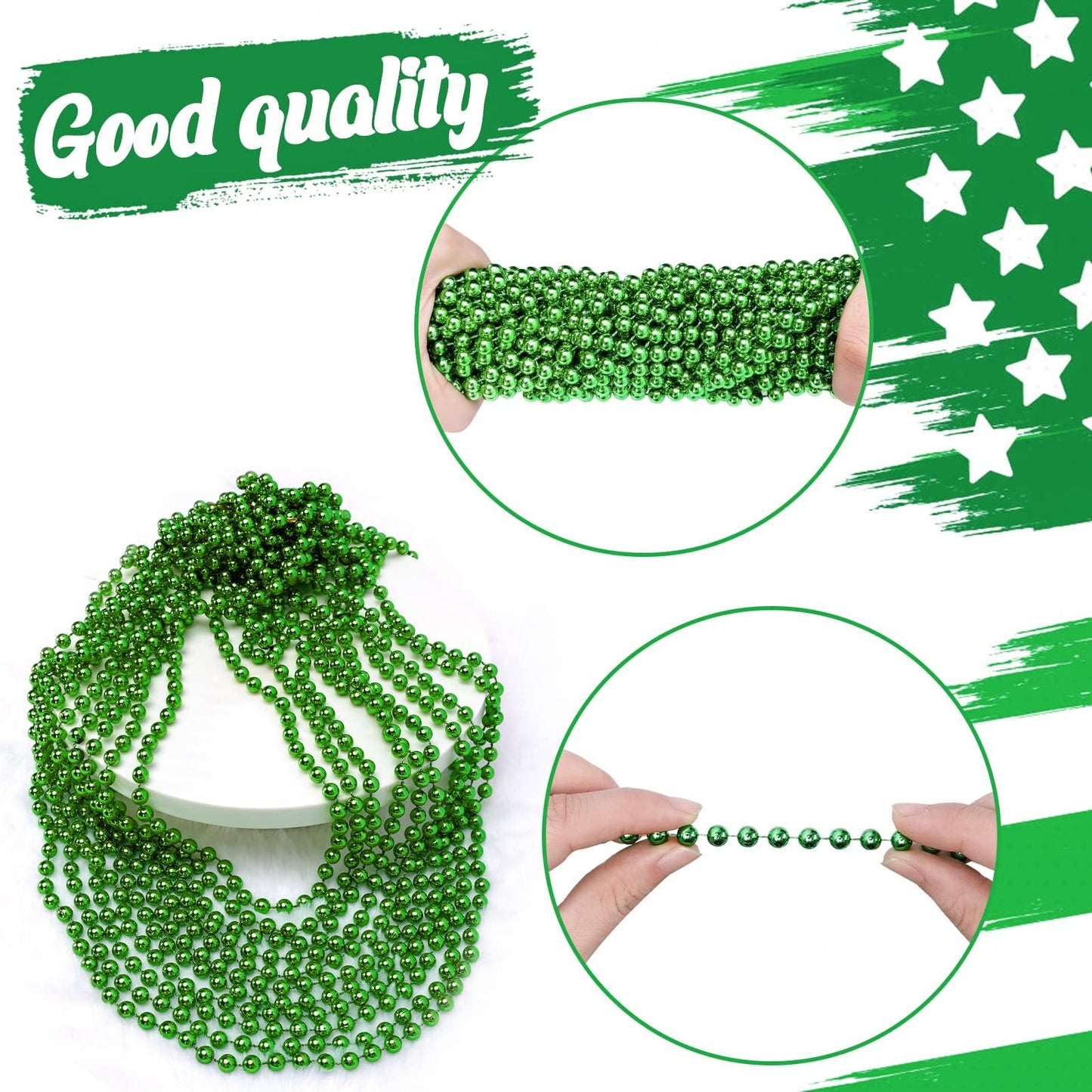 Rukie 144 Pcs St.patricks Day Beads Bulk, 33 Inch 7mm Green Carnival Beaded Necklaces Decorations For St.patricks Day Festivals,