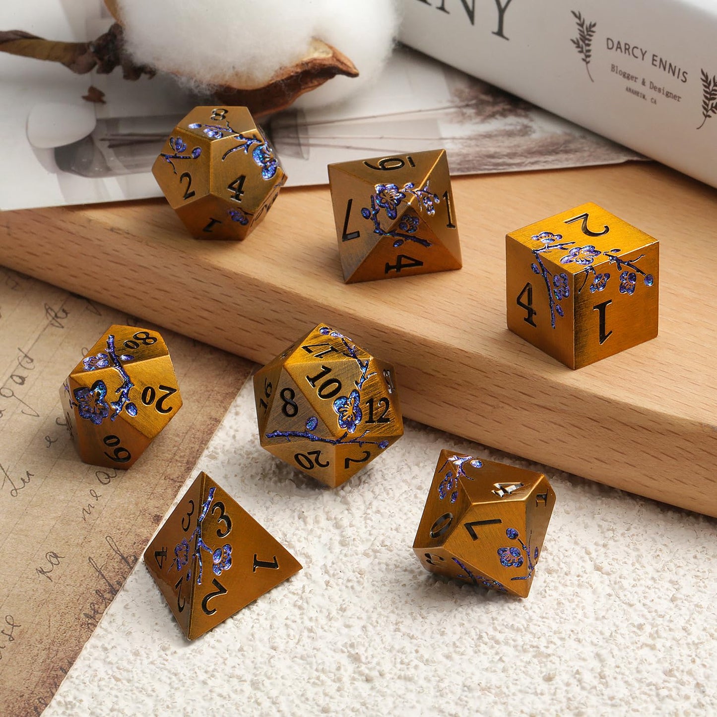 Metal Dice Flowers, 7 PCS Metallic Dungeons and Dragons Dice Set with Grogeous Gift Case for DND Dungeons and Dragon Tabletop Ga